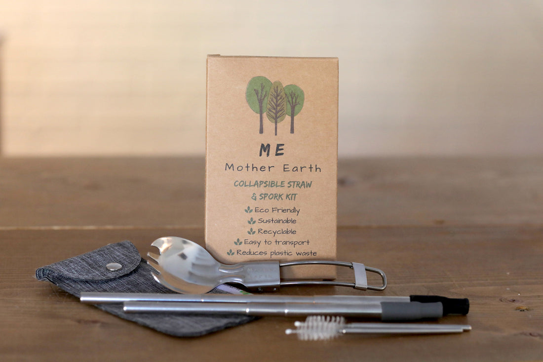Collapsible Straw and Foldable Spork Kit + Optional Foldable Knife